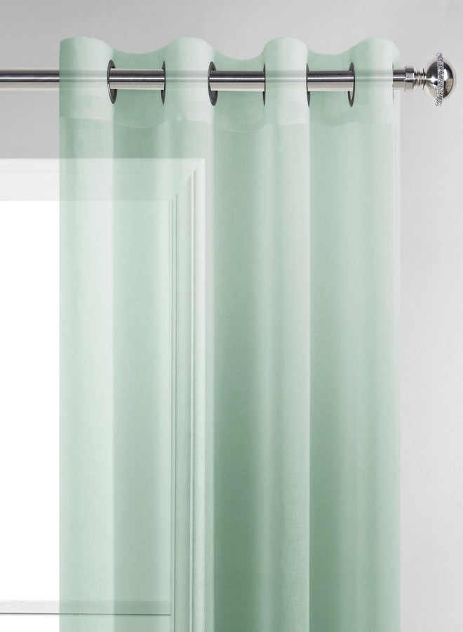 DWCN Ombre Sheer Curtains - Faux Linen Gradient Semi Voile Grommet Top Drapes Bedroom and Living Room Curtains, Set of 2 Window Curtain Panels, 52 x 84 Inch Length, Sage Green - Image 2
