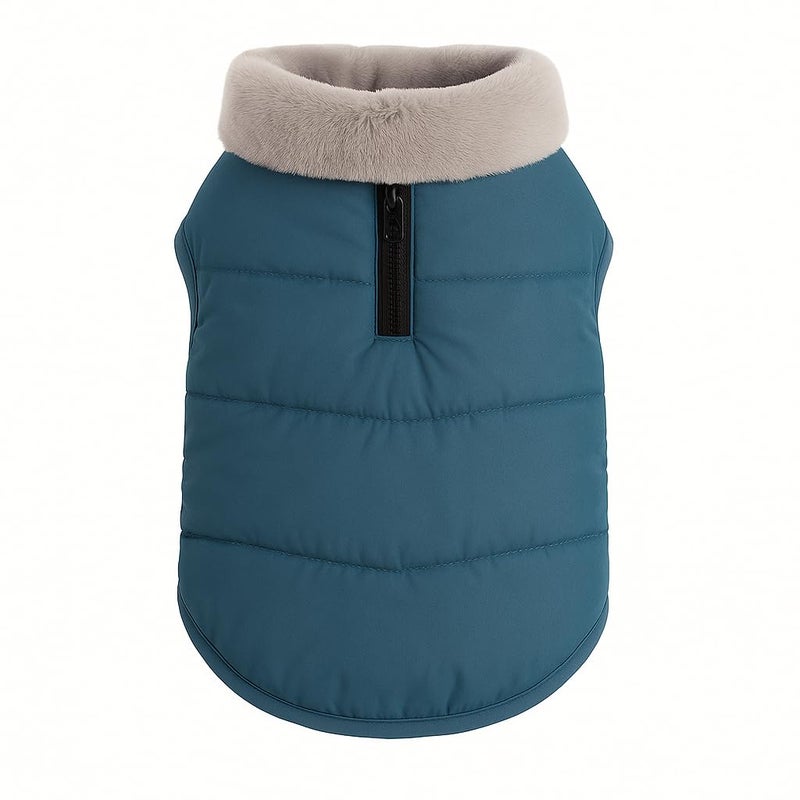PawCloud PetWag Dog Puffer Jacket | Waterproof & Windproof Winter Coat with Warm Fleece Lining & Fur Collar | Lightweight, Ultra-Warm, Machine Washable Dog Winter Wear | Navy Blue, Small - 14 Inch - Image 2