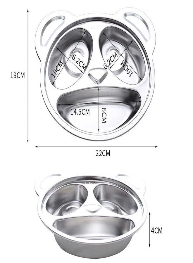 RATAVA Stainless Steel Panda Shape Kids Plate Divided Food Tray for Toddlers & Babies | BPA-Free, Unbreakable Dinner Plate for Self-Feeding, Baby Feeding Tray for Snacks & Meals 1pc (Silver) - Image 3