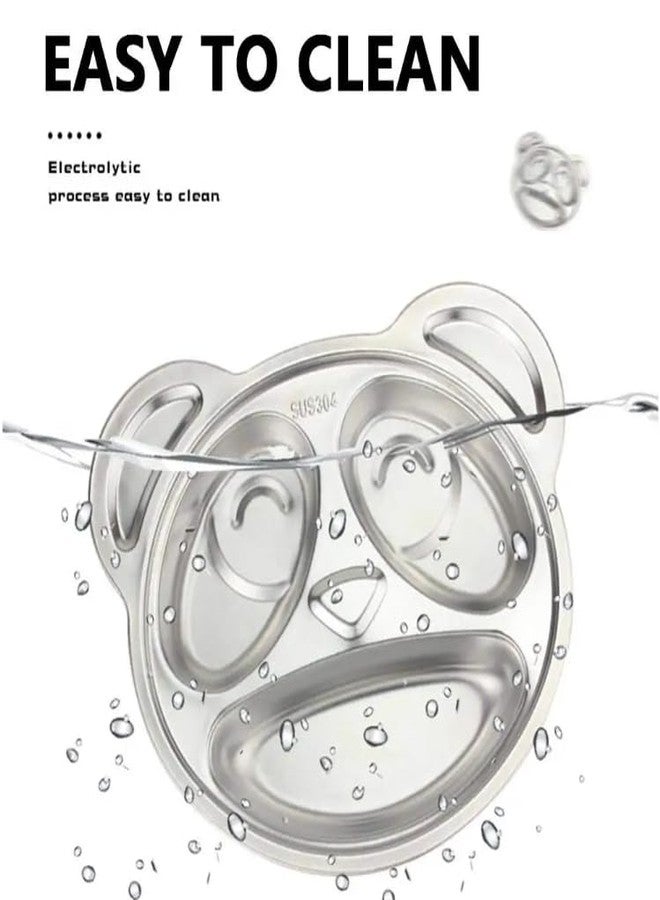 RATAVA Stainless Steel Panda Shape Kids Plate Divided Food Tray for Toddlers & Babies | BPA-Free, Unbreakable Dinner Plate for Self-Feeding, Baby Feeding Tray for Snacks & Meals 1pc (Silver) - Image 4