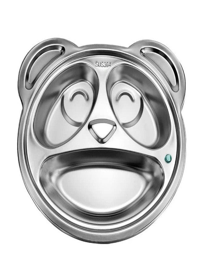RATAVA Stainless Steel Panda Shape Kids Plate Divided Food Tray for Toddlers & Babies | BPA-Free, Unbreakable Dinner Plate for Self-Feeding, Baby Feeding Tray for Snacks & Meals 1pc (Silver) - Image 1