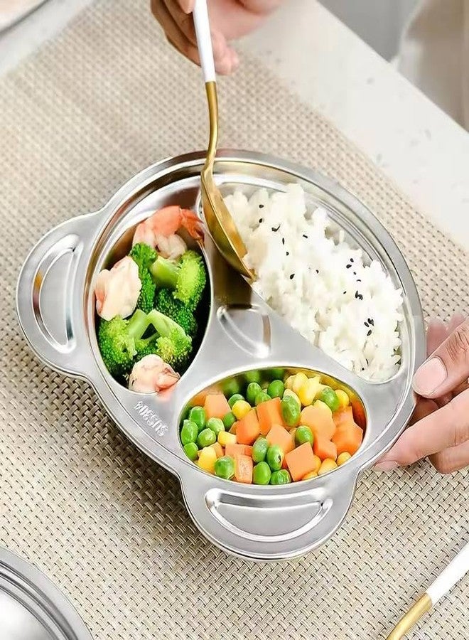 RATAVA Stainless Steel Panda Shape Kids Plate Divided Food Tray for Toddlers & Babies | BPA-Free, Unbreakable Dinner Plate for Self-Feeding, Baby Feeding Tray for Snacks & Meals 1pc (Silver) - Image 5