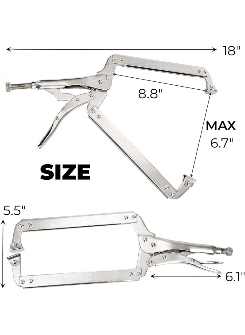 SYOSI Deep C Clamp, Heavy Duty Welding Clamps with Swivel Pads, Adjustable Locking Pliers for Woodworking Metalworking and Electrician Maintenance, 18 Inch Durable Welding Pliers Set of 3, Silver - Image 2