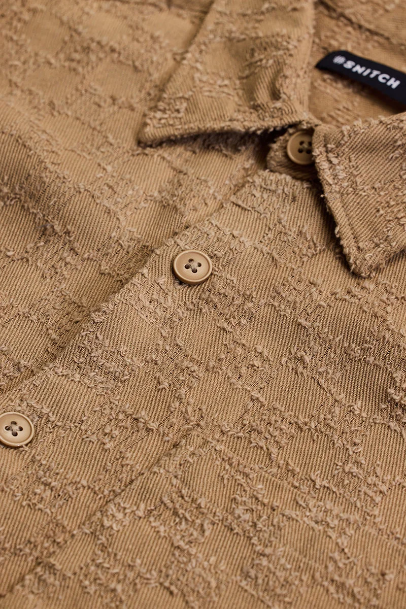 SNITCH Brown Double Pocket Textured Relaxed Fit Overshirt