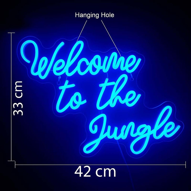 Horoof Home Welcome to the Jungle Neon LED Wall Light - 42x33 cm Blue Acrylic Decor - Image 2