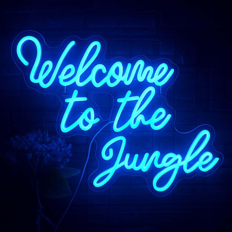 Horoof Home Welcome to the Jungle Neon LED Wall Light - 42x33 cm Blue Acrylic Decor - Image 1