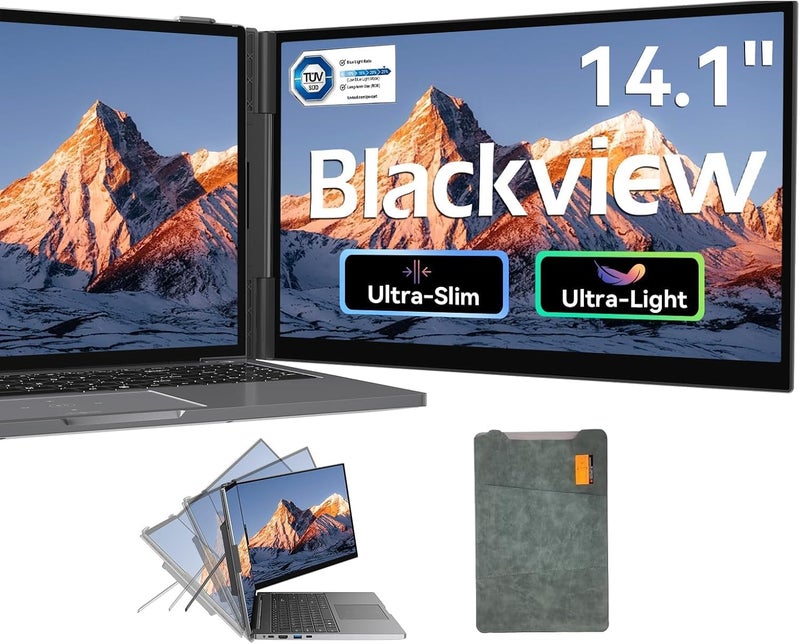 Blackview Laptop Screen Extender,14" Portable Monitor [FHD 1080P TÜV SÜD & Ultra-Slim],Two Cable USB C Travel for 13-17" Laptop,Plug & Play Compatible with Windows/Mac/Chrome OS - Image 1