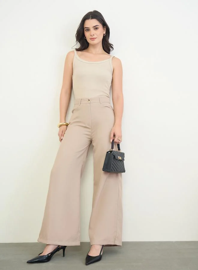 ستايلي Beige High Rise Wide Leg Pants