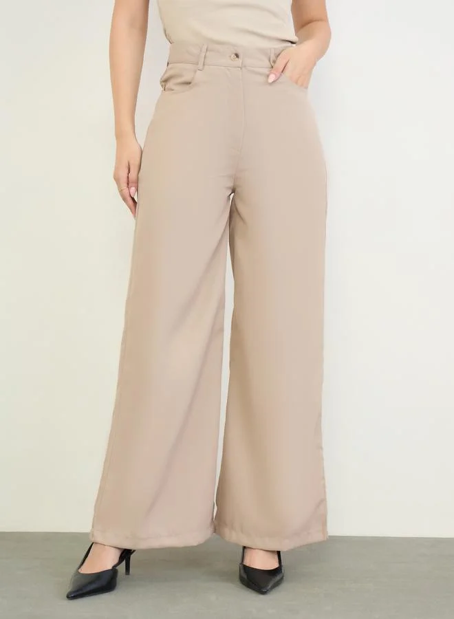 ستايلي Beige High Rise Wide Leg Pants