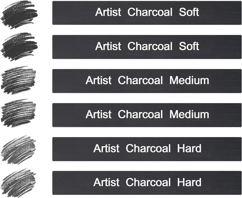 STAPENS 6 Pack Compressed Charcoal Sticks, Vine Charcoal Stick for Drawing, Sketching, Shading, Art Supplies Sketch Kits Tools Soft, Medium and Hard Grade - Image 1