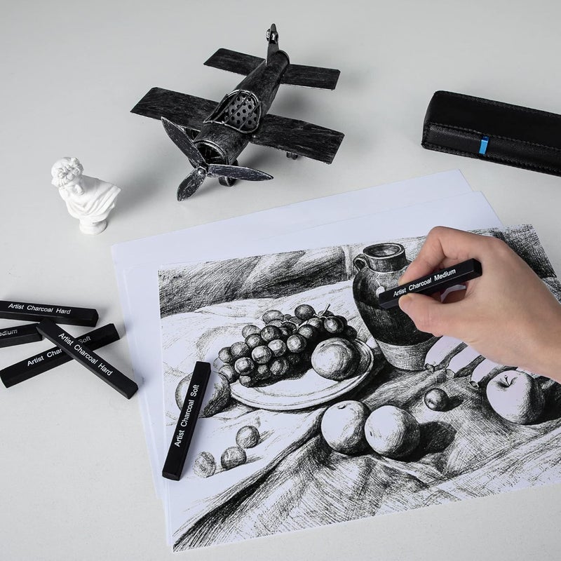 STAPENS 6 Pack Compressed Charcoal Sticks, Vine Charcoal Stick for Drawing, Sketching, Shading, Art Supplies Sketch Kits Tools Soft, Medium and Hard Grade - Image 4