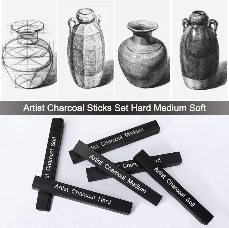 STAPENS 6 Pack Compressed Charcoal Sticks, Vine Charcoal Stick for Drawing, Sketching, Shading, Art Supplies Sketch Kits Tools Soft, Medium and Hard Grade - Image 3