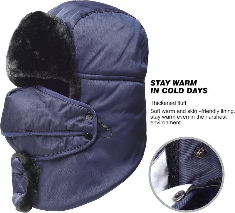 KOOLSOLY Trooper Trapper Hat,Winter Ski Hat with Winter Ear Flap and Ski Windproof Mask - Image 3