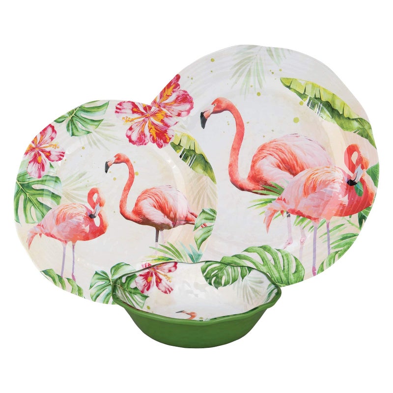 أب طقم أواني طعام ميلامين مكون من 12 قطعة من أبوير يتضمن أطباق عشاء وأطباق سلطة وأطباق خدمة لأربعة أشخاص (فلامنغو) - Image 2