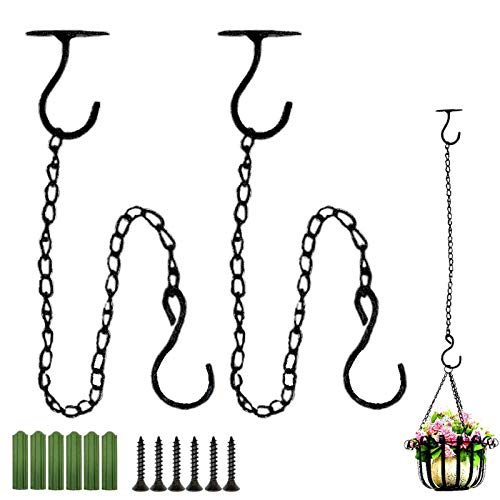 TIHOOD 2PCS Wall Mount Ceiling Hooks, Metal Plant Bracket Iron Wall Mount Lanterns Hangers for Hanging Bird Feeders, Lanterns, Wind Chimes, Planters, Outdoor Decoration Hooks (Black(with chain)) - Image 1