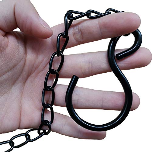 TIHOOD 2PCS Wall Mount Ceiling Hooks, Metal Plant Bracket Iron Wall Mount Lanterns Hangers for Hanging Bird Feeders, Lanterns, Wind Chimes, Planters, Outdoor Decoration Hooks (Black(with chain)) - Image 3