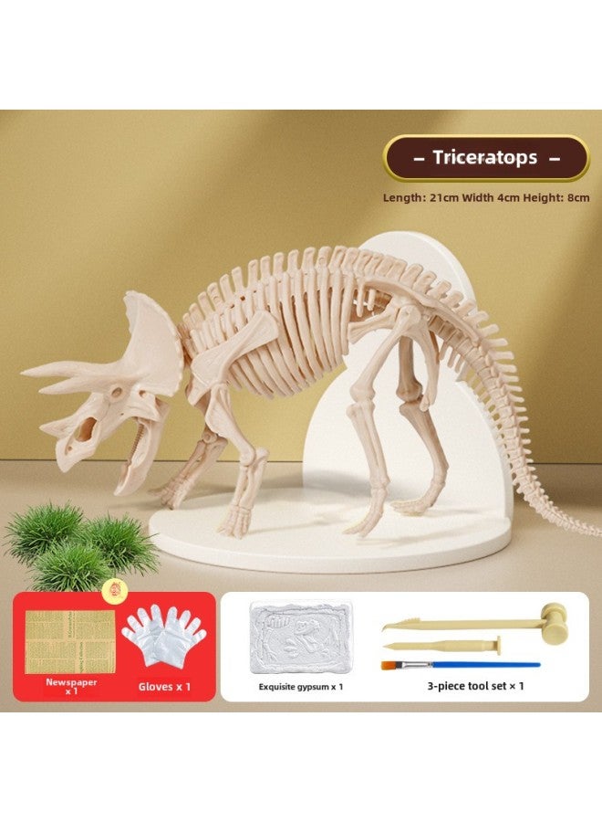 Dinosaur Fossil Archaeological Digging Toys Gypsum Gem Digging Luminous Mining Treasure Hunting Blind Box Set Wholesale-Color:Triceratops Fossil (send Newspaper + Gloves + Tools)  - Image 1