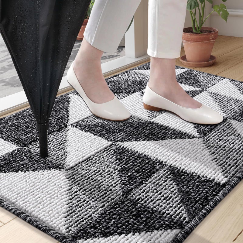 OLANLY Door Mat Indoor Entrance Washable 32x20, Odor-Free Low-Profile Front Back Geometric Doormat, Absorbent Resist Dirt Entry Carpet, Easy to Clean Sturdy Inside Floor Mats for Entryway, Black - Image 2