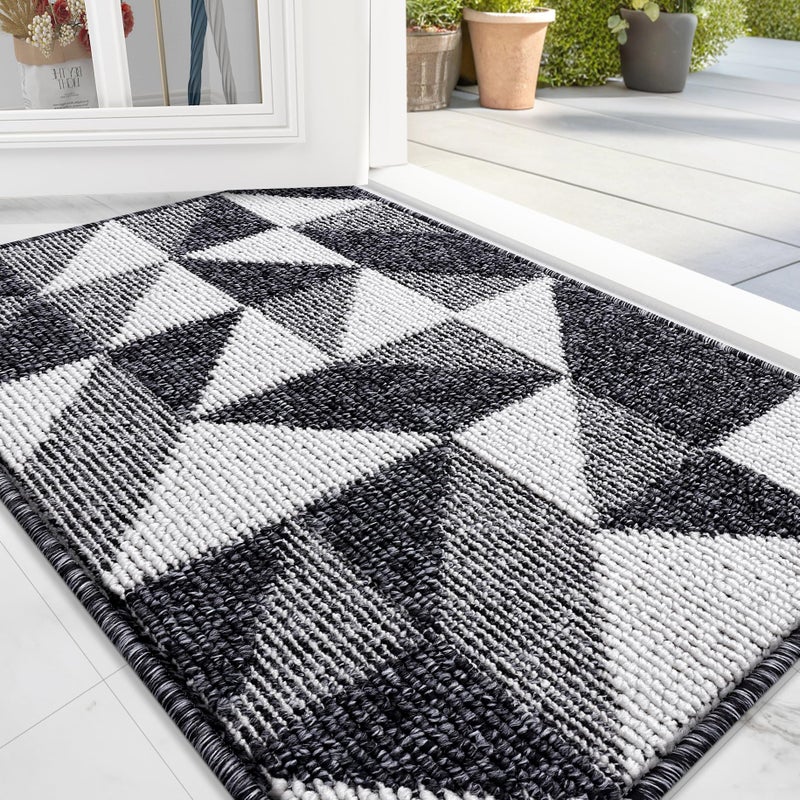 OLANLY Door Mat Indoor Entrance Washable 32x20, Odor-Free Low-Profile Front Back Geometric Doormat, Absorbent Resist Dirt Entry Carpet, Easy to Clean Sturdy Inside Floor Mats for Entryway, Black - Image 1
