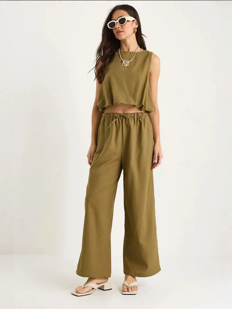 LUCCI Textured Cotton Crew Neck Two-Piece Set