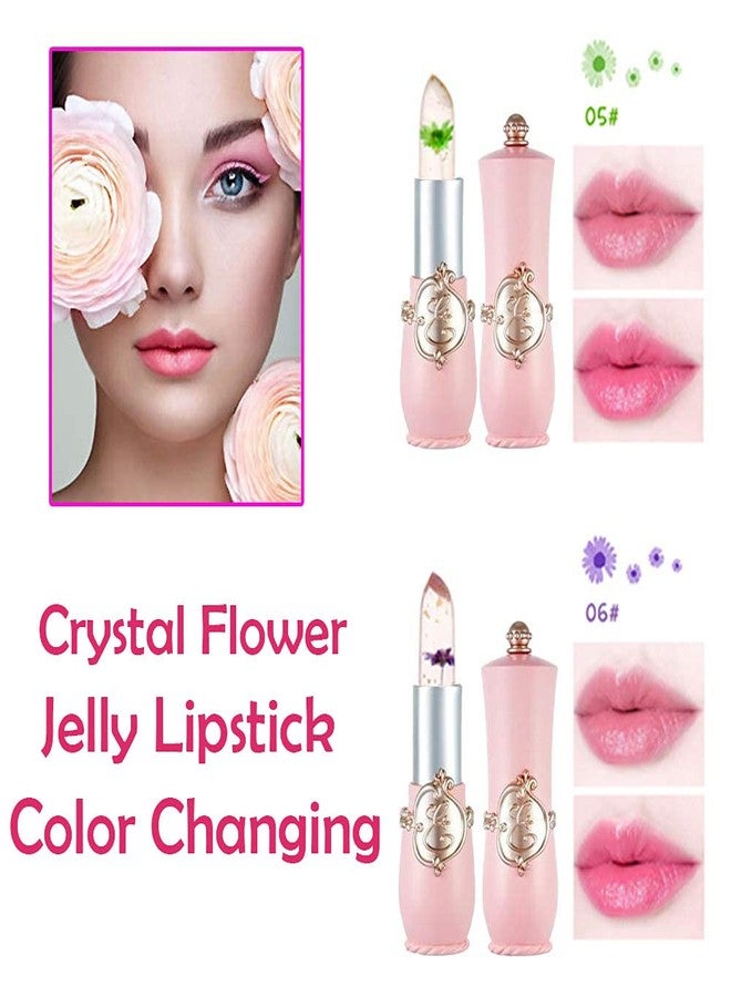 BINGBRUSH 2Pcs Color Changing Lipstick,Pink Crystal Flower Jelly PH Mood Long Lasting Labiales Lip Care Moisturizer Lip Balm Korean Magic Lip Gloss Lip Tinted Stain Makeup Set for Women - Image 2