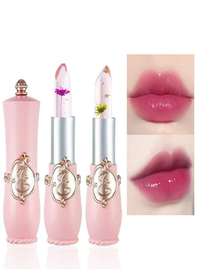 BINGBRUSH 2Pcs Color Changing Lipstick,Pink Crystal Flower Jelly PH Mood Long Lasting Labiales Lip Care Moisturizer Lip Balm Korean Magic Lip Gloss Lip Tinted Stain Makeup Set for Women - Image 1