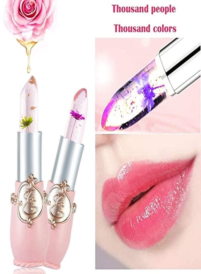 BINGBRUSH 2Pcs Color Changing Lipstick,Pink Crystal Flower Jelly PH Mood Long Lasting Labiales Lip Care Moisturizer Lip Balm Korean Magic Lip Gloss Lip Tinted Stain Makeup Set for Women - Image 3