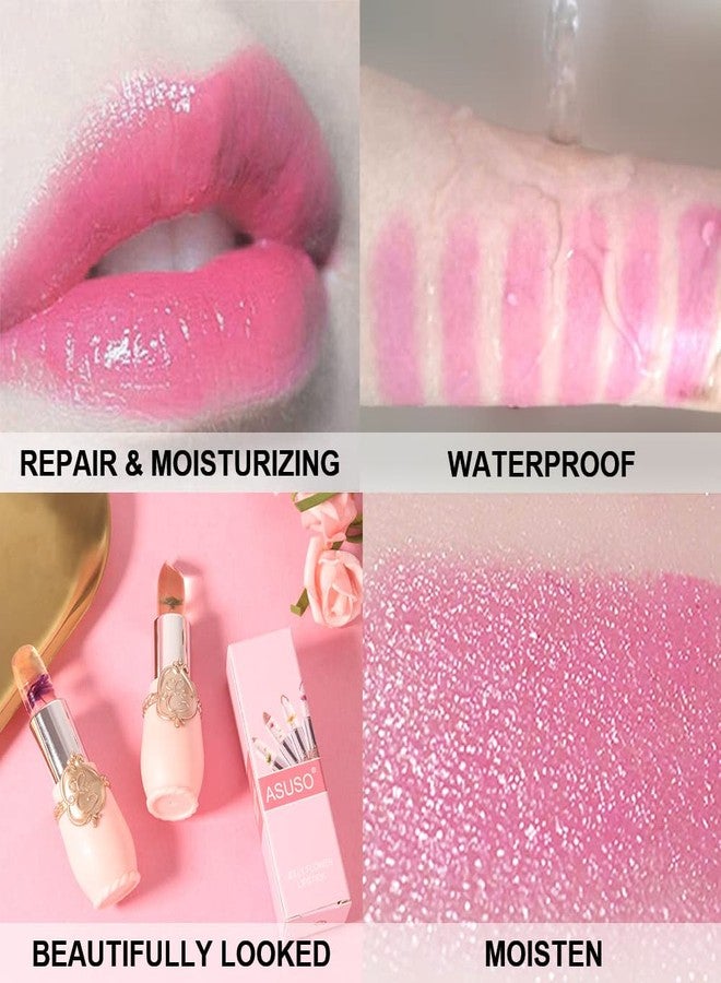 BINGBRUSH 2Pcs Color Changing Lipstick,Pink Crystal Flower Jelly PH Mood Long Lasting Labiales Lip Care Moisturizer Lip Balm Korean Magic Lip Gloss Lip Tinted Stain Makeup Set for Women - Image 4