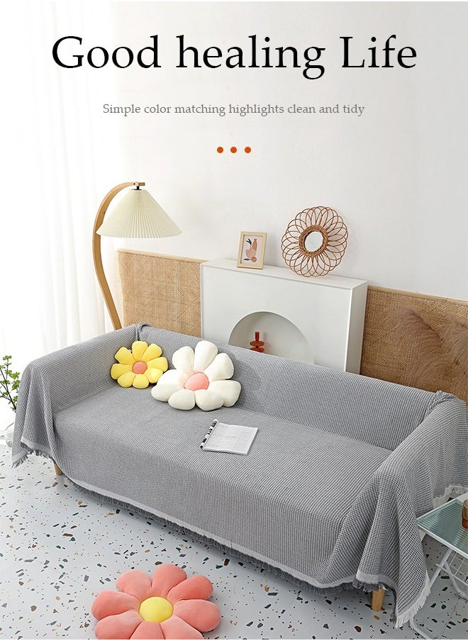 DUNISO - Simple Sofa Cover，Sofa Towel,Simple style Wrap-Up Sofa Cover, All-Season Sofa Blanket of Sofa Cover One Piece Bedding Easy to Take Care of Multi-functional Blanket Shawl Sofa Towel  130*180cm（grey) - Image 1