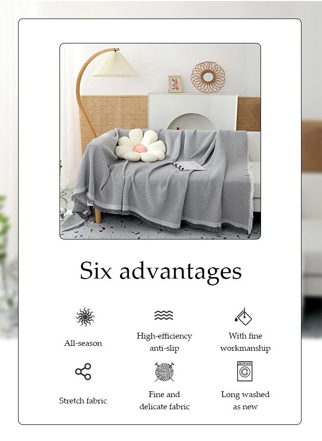 DUNISO - Simple Sofa Cover，Sofa Towel,Simple style Wrap-Up Sofa Cover, All-Season Sofa Blanket of Sofa Cover One Piece Bedding Easy to Take Care of Multi-functional Blanket Shawl Sofa Towel  130*180cm（grey) - Image 1