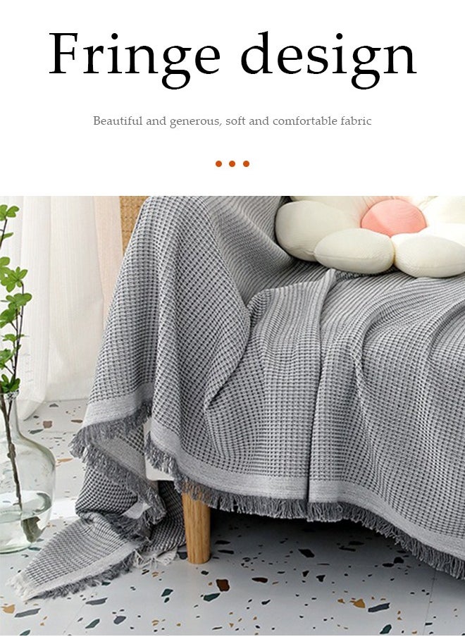 DUNISO - Simple Sofa Cover，Sofa Towel,Simple style Wrap-Up Sofa Cover, All-Season Sofa Blanket of Sofa Cover One Piece Bedding Easy to Take Care of Multi-functional Blanket Shawl Sofa Towel  130*180cm（grey) - Image 1