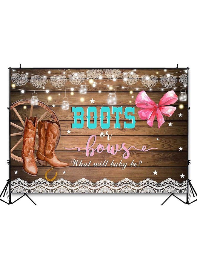Avezano Boots or Bows Gender Reveal Backdrop Rustic Wooden Cowboy Boots Gender Reveal Party Decorations Boy or Girl Baby Shower Photography Background Cake Table Banner (6x5ft) - Image 4