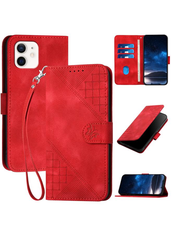 Zaboon Case For iPhone 12 / 12 Pro YX0080 Grid Butterfly Embossed Pattern Flip Leather Phone Case with Lanyard - Image 1
