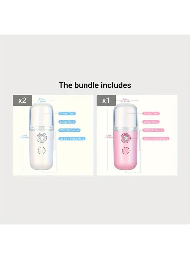 مرشة محمولة قابلة للشحن عبر USB 30 مل ألوان بيضاء ووردية بطارية طويلة الأمد مناسبة للسفر - Image 1