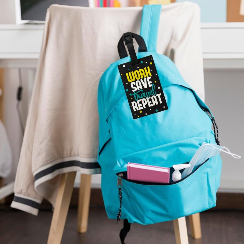 Eitheo Luggage Tags for Kids Luggage Tags with Name & Address Label | Silicone Luggage Tags for Suitcases, Tags for Travel Bags/School Bags Identification tag Colorful Multi (Work Save Travel Repeat) - Image 3