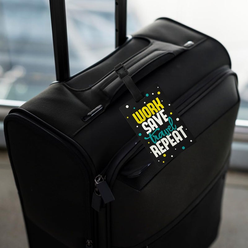 Eitheo Luggage Tags for Kids Luggage Tags with Name & Address Label | Silicone Luggage Tags for Suitcases, Tags for Travel Bags/School Bags Identification tag Colorful Multi (Work Save Travel Repeat) - Image 2