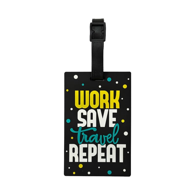 Eitheo Luggage Tags for Kids Luggage Tags with Name & Address Label | Silicone Luggage Tags for Suitcases, Tags for Travel Bags/School Bags Identification tag Colorful Multi (Work Save Travel Repeat) - Image 1