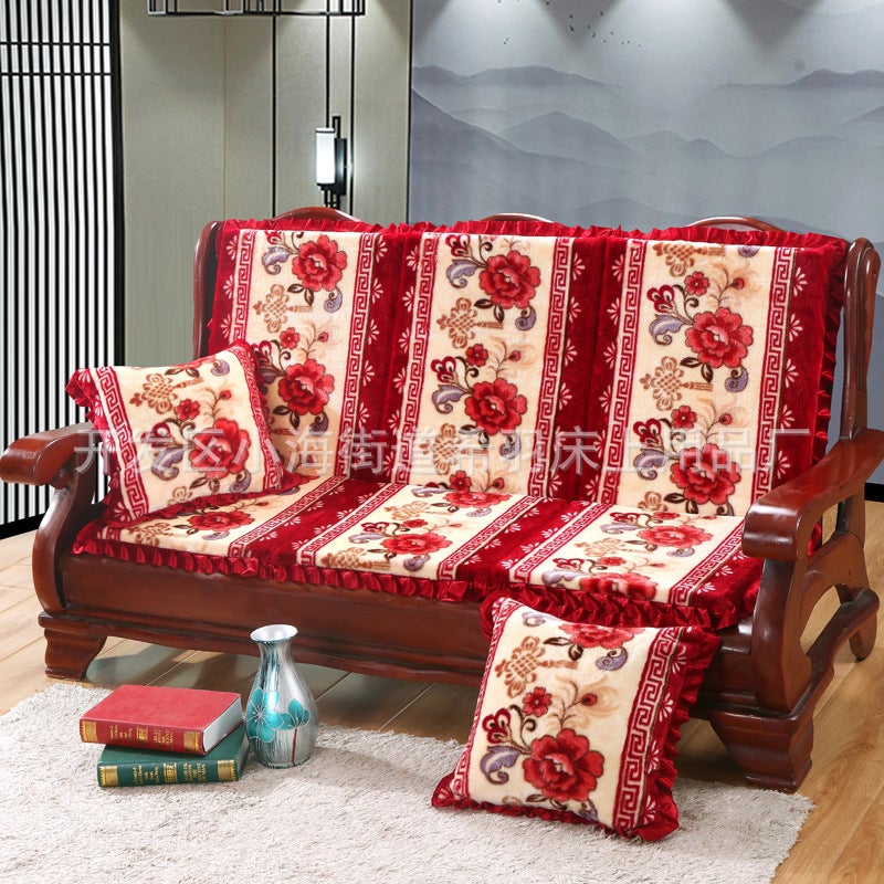 Thickened Plush One-Piece Sponge Red Wooden Sofa Cushion Solid Wood Sofa Cushion With Backrest Removable And Washable - Image 2