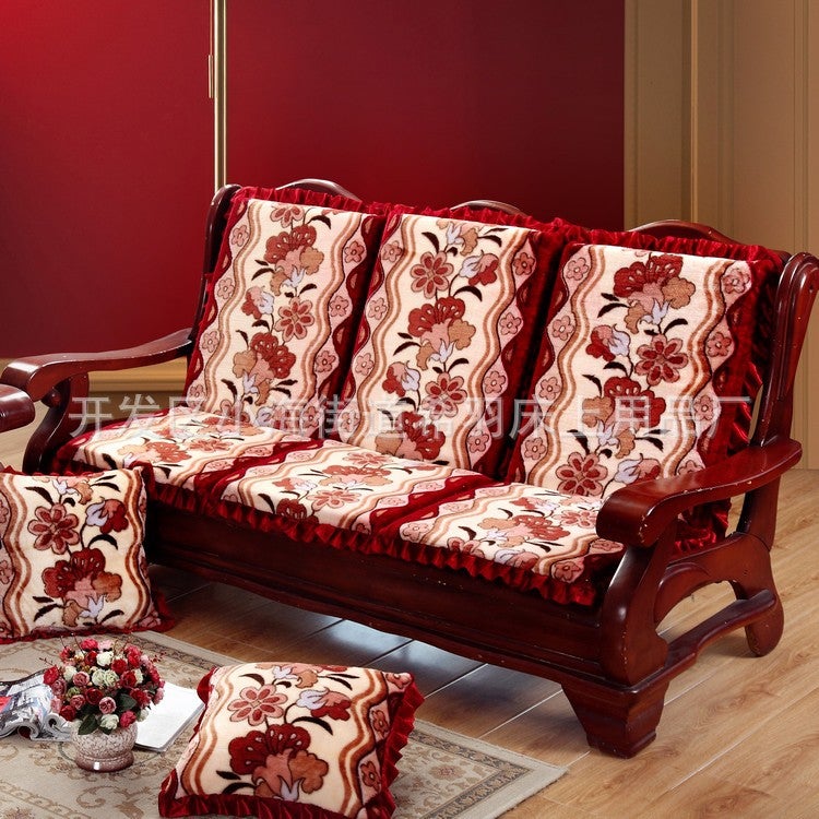 Thickened Plush One-Piece Sponge Red Wooden Sofa Cushion Solid Wood Sofa Cushion With Backrest Removable And Washable - Image 4