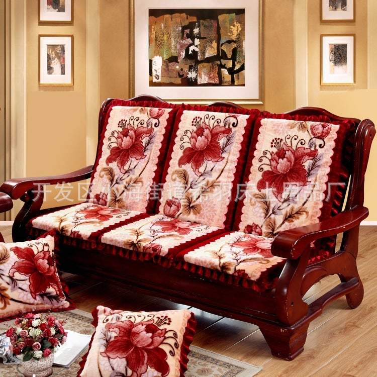 Thickened Plush One-Piece Sponge Red Wooden Sofa Cushion Solid Wood Sofa Cushion With Backrest Removable And Washable - Image 3