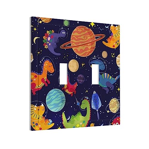 IOFNG Ocean Blue Cute Cartoon Dino Kids Dinosaur 2 Gang Double Toggle Outlet Light Switch Wall Plate Outlet Cover Astronaut Universe Galaxy Outer Space Planet Nebula Boys Electrical Faceplate Switchplate - Image 3