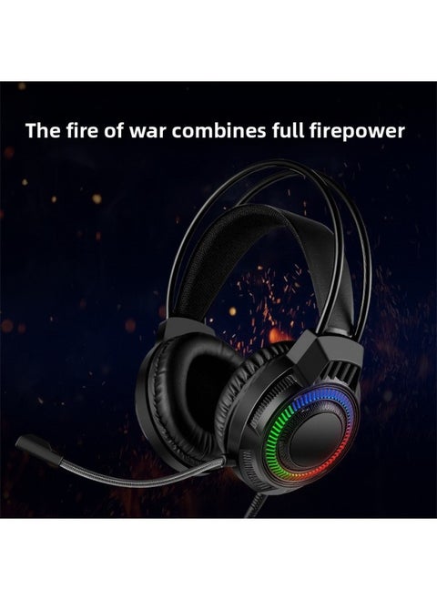 R602 RGB Light-emitting Headset Computer Headset Desktop Game Wire-controlled USB Wired Headset E-sports Headset-Color:R602 [7.1 USB Interface With Packaging]]
