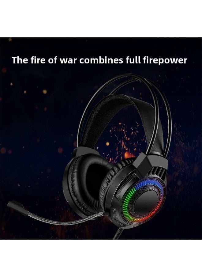 R602 RGB Light-emitting Headset Computer Headset Desktop Game Wire-controlled USB Wired Headset E-sports Headset-Color:R602 [7.1 USB Interface With Packaging]]  - Image 1