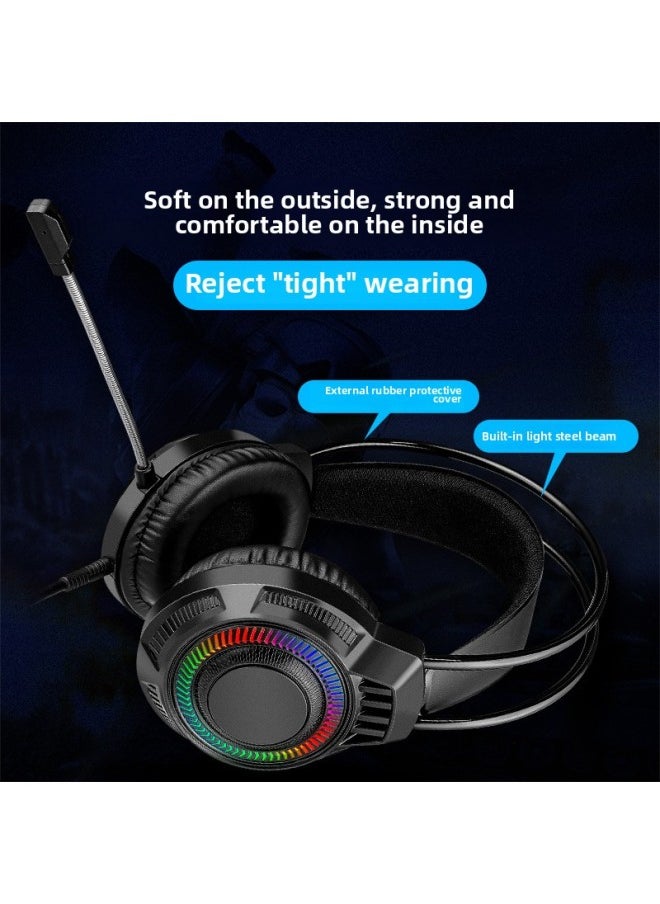 R602 RGB Light-emitting Headset Computer Headset Desktop Game Wire-controlled USB Wired Headset E-sports Headset-Color:R602 [7.1 USB Interface With Packaging]]  - Image 3