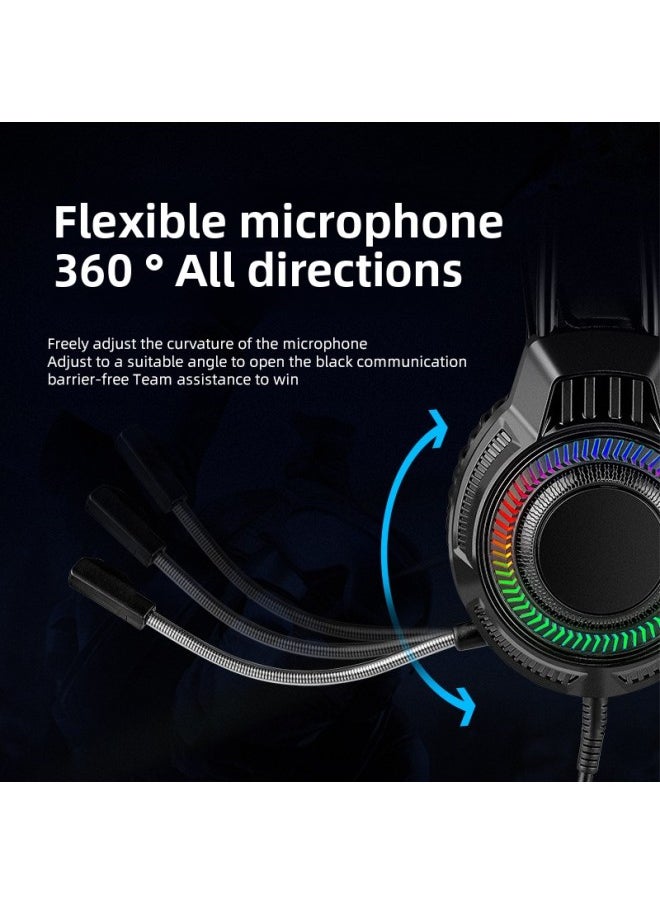 R602 RGB Light-emitting Headset Computer Headset Desktop Game Wire-controlled USB Wired Headset E-sports Headset-Color:R602 [7.1 USB Interface With Packaging]]  - Image 2