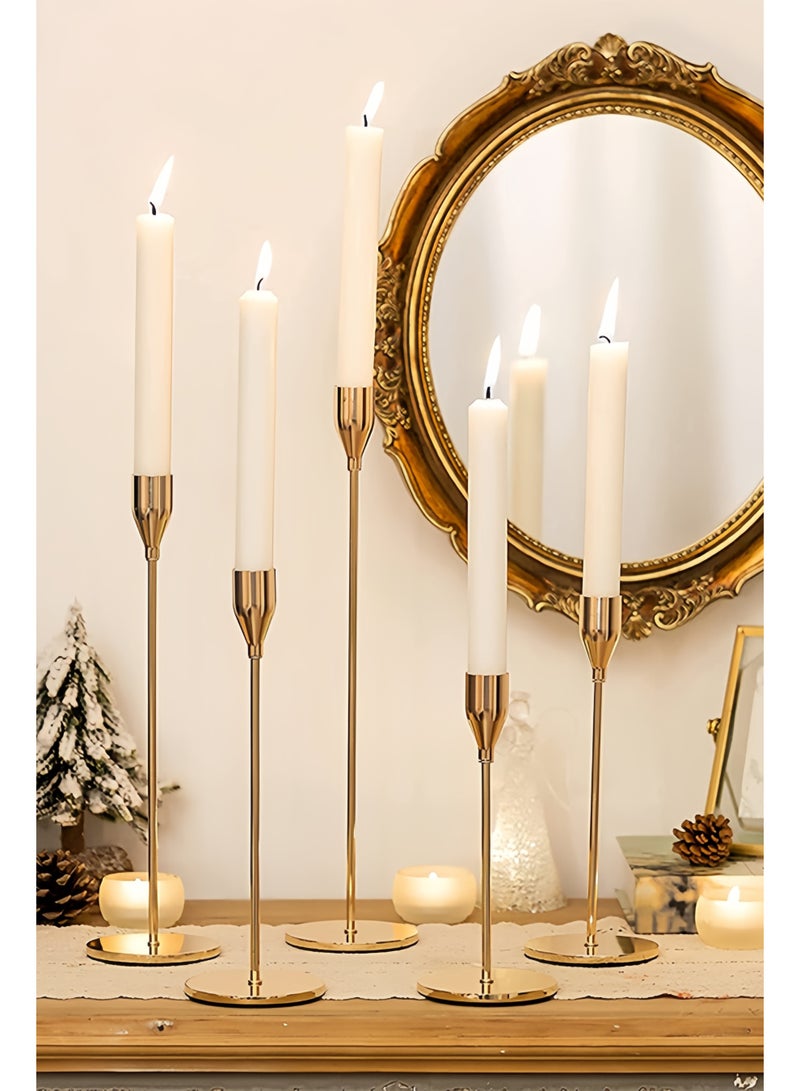 3-Piece Golden Metal Candle Holder Set with 4 Pink Rose Scented Candles, Elegant Home Decor - Image 4