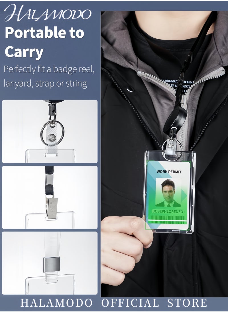 HALAMODO Vertical ID/IC Card Holder with Transparent Case Clear Acrylic Name Badge Protector with Easy Access Thumb Slot Durable Plastic Badge Holder for Office School and ID Cards  - Image 5