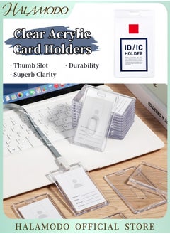 Vertical ID/IC Card Holder with Transparent Case Clear Acrylic Name Badge Protector with Easy Access Thumb Slot Durable Plastic Badge Holder for Office School and ID Cards