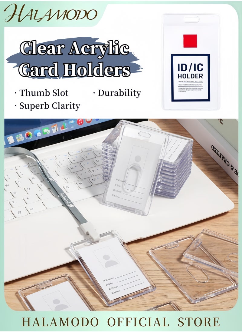 HALAMODO Vertical ID/IC Card Holder with Transparent Case Clear Acrylic Name Badge Protector with Easy Access Thumb Slot Durable Plastic Badge Holder for Office School and ID Cards  - Image 1