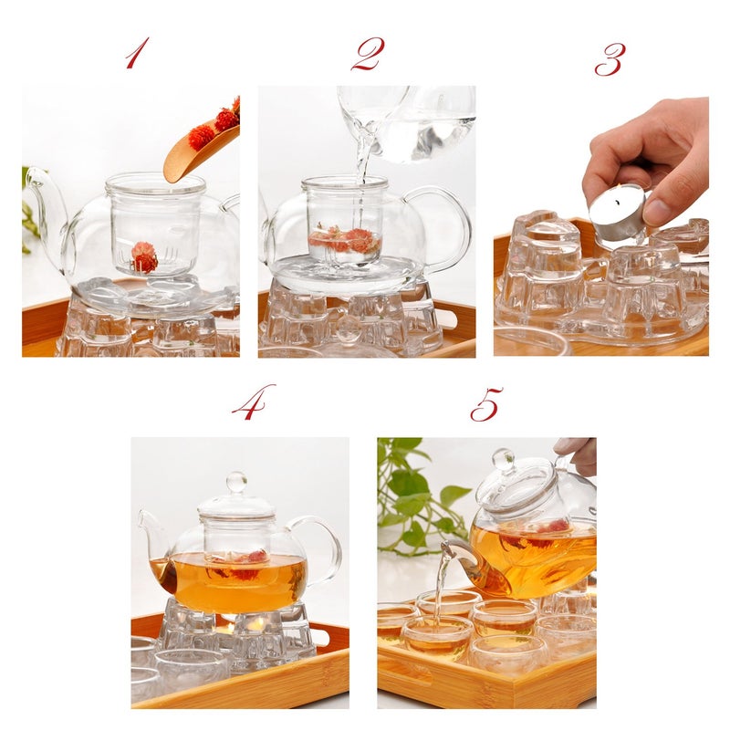 Jusalpha 11 PC-Glass Filtering Tea Maker Teapot with a Warmer and 6 Tea Cups Set (Version 2, 27-Oz) - Image 3